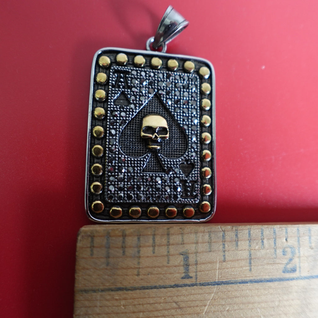 Two Tone Ace of Spades Stainless Steel Necklace Pendant SP-266