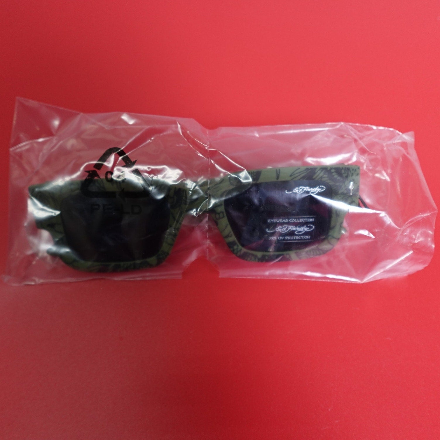 Ed Hardy Camouflage Green Square Frame Sunglasses Black 100% UV Protection