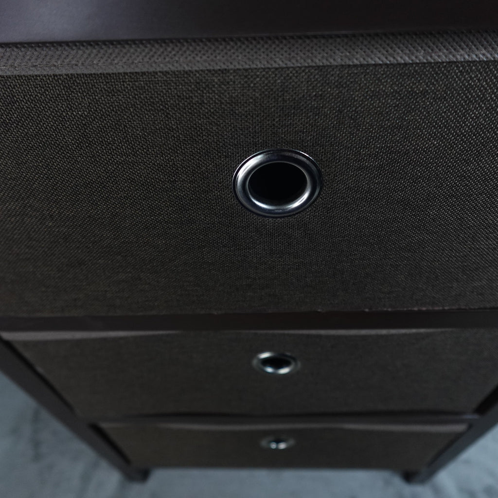 mDesign 3 Drawer Fabric Dresser Storage Unit Wood Top Brown Organizer Cabinet New