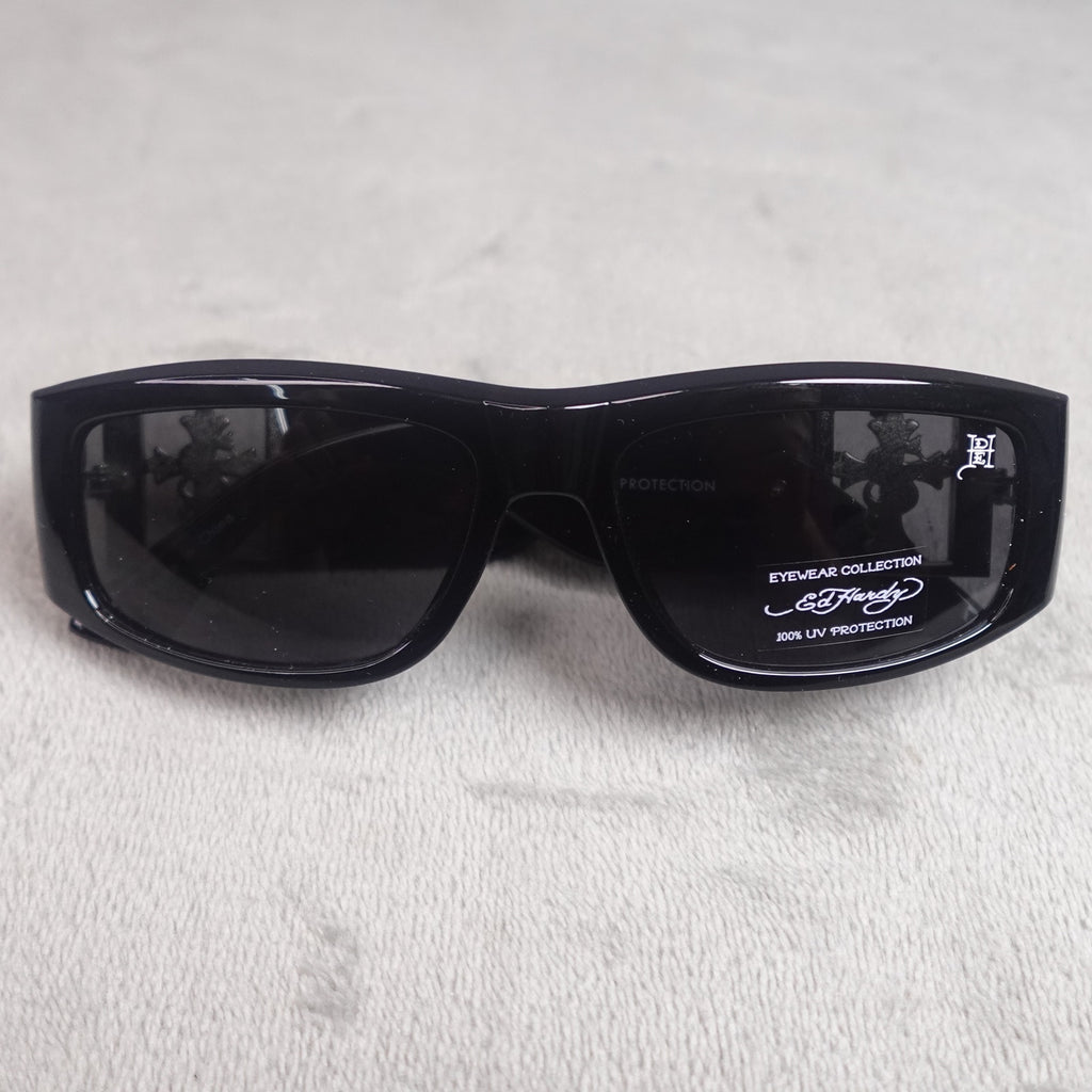 Ed Hardy Ed Trinity Sunglasses Black Shield UV400 NEW