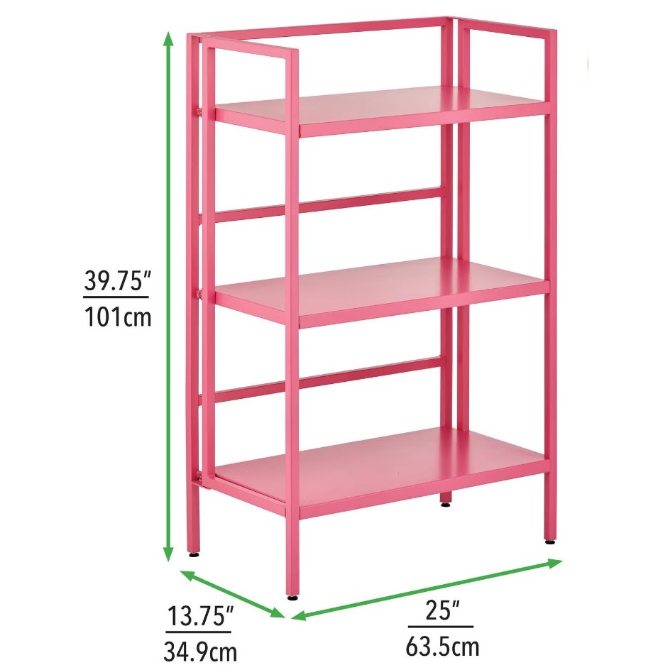 mDesign Folding 3-Tier Steel Organizer Shelf Rack Pink 25" x 13.75" x 39.75" New