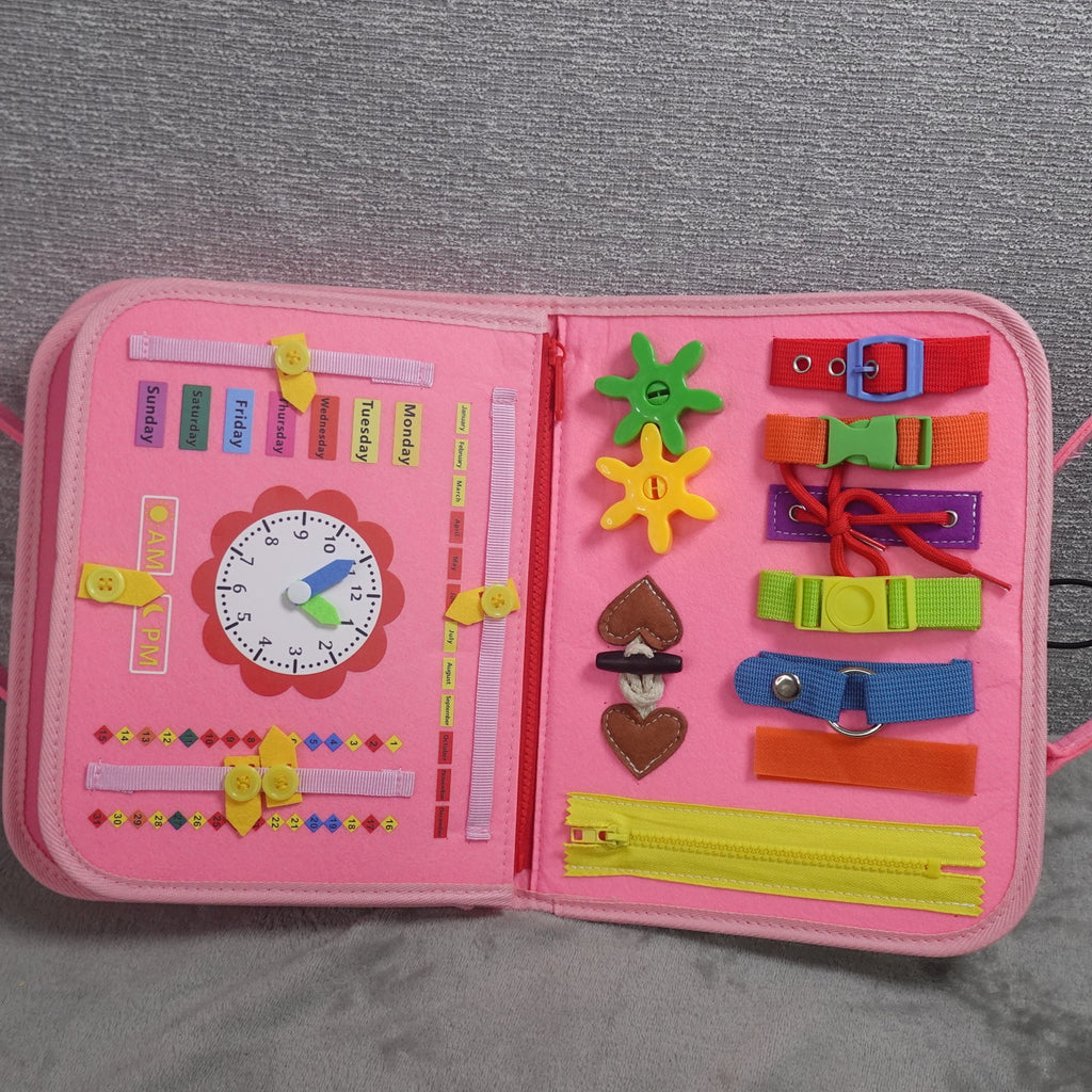 Winblo Busy Board Montessori Toddler Activity Book Sensory Learning Toy Pink NEW