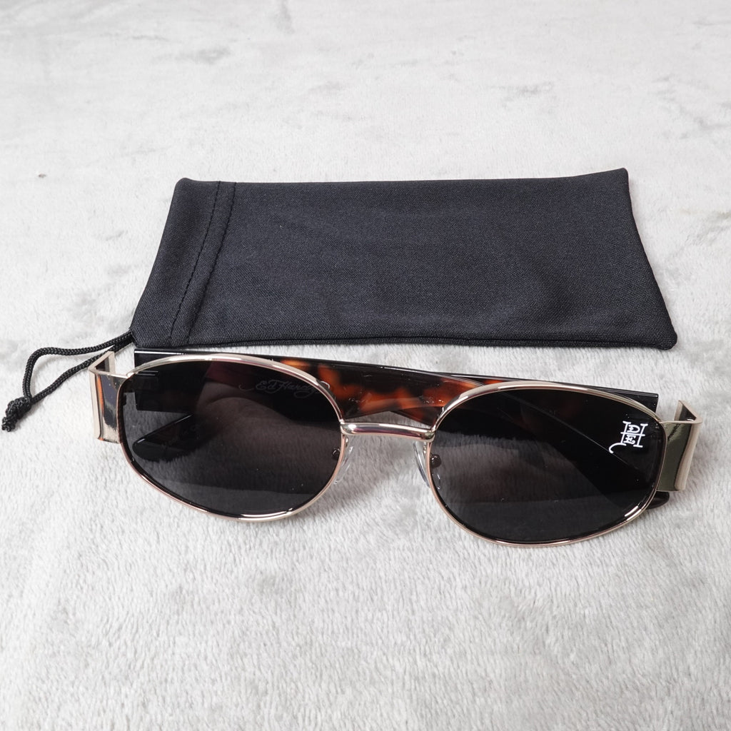 Ed Hardy Dragon House Annunciation Y2K Sunglasses Unisex Brown Tortoise VTG New