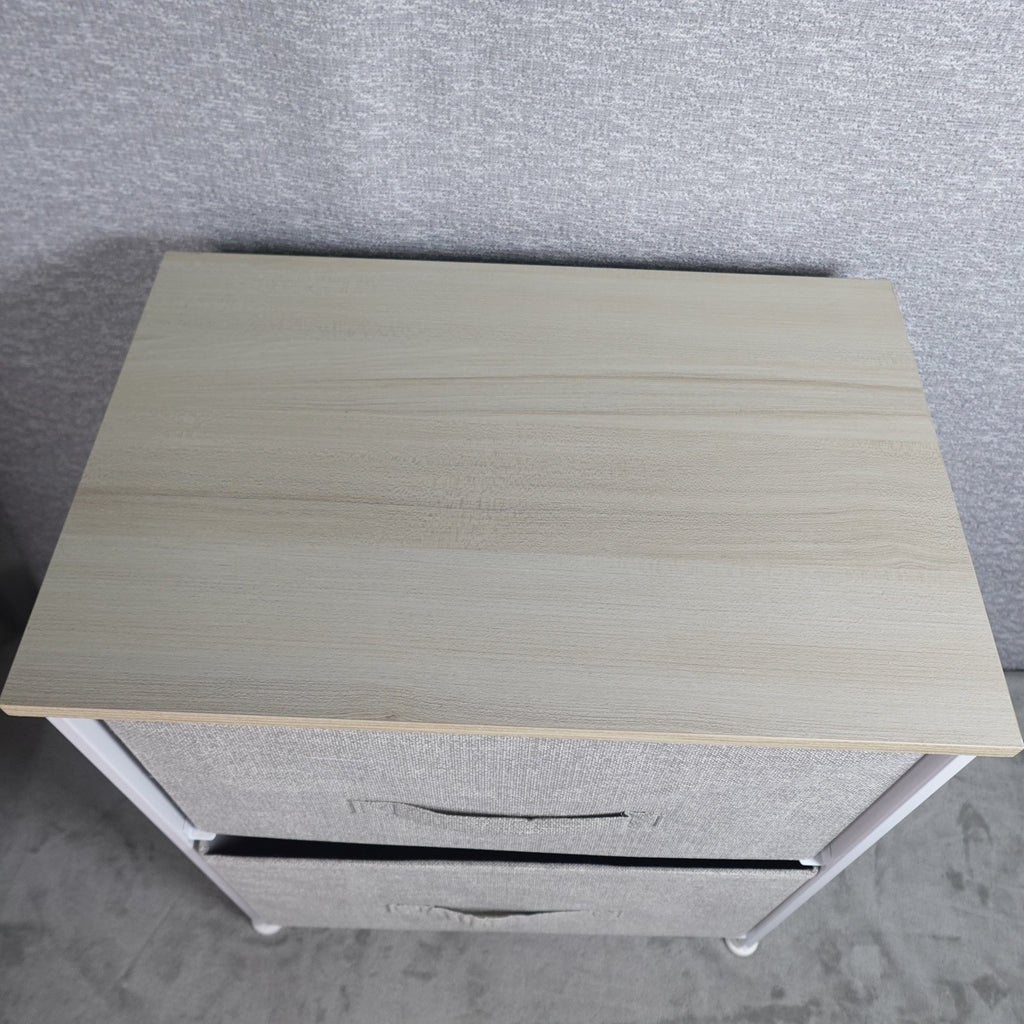 2 Drawer Fabric Dresser Storage Organizer Nightstand Wood Top mDesign NEW