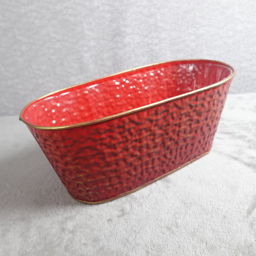 Textured Red Metal Oval Planter Flower Pot Window Box Decorative Cachepot