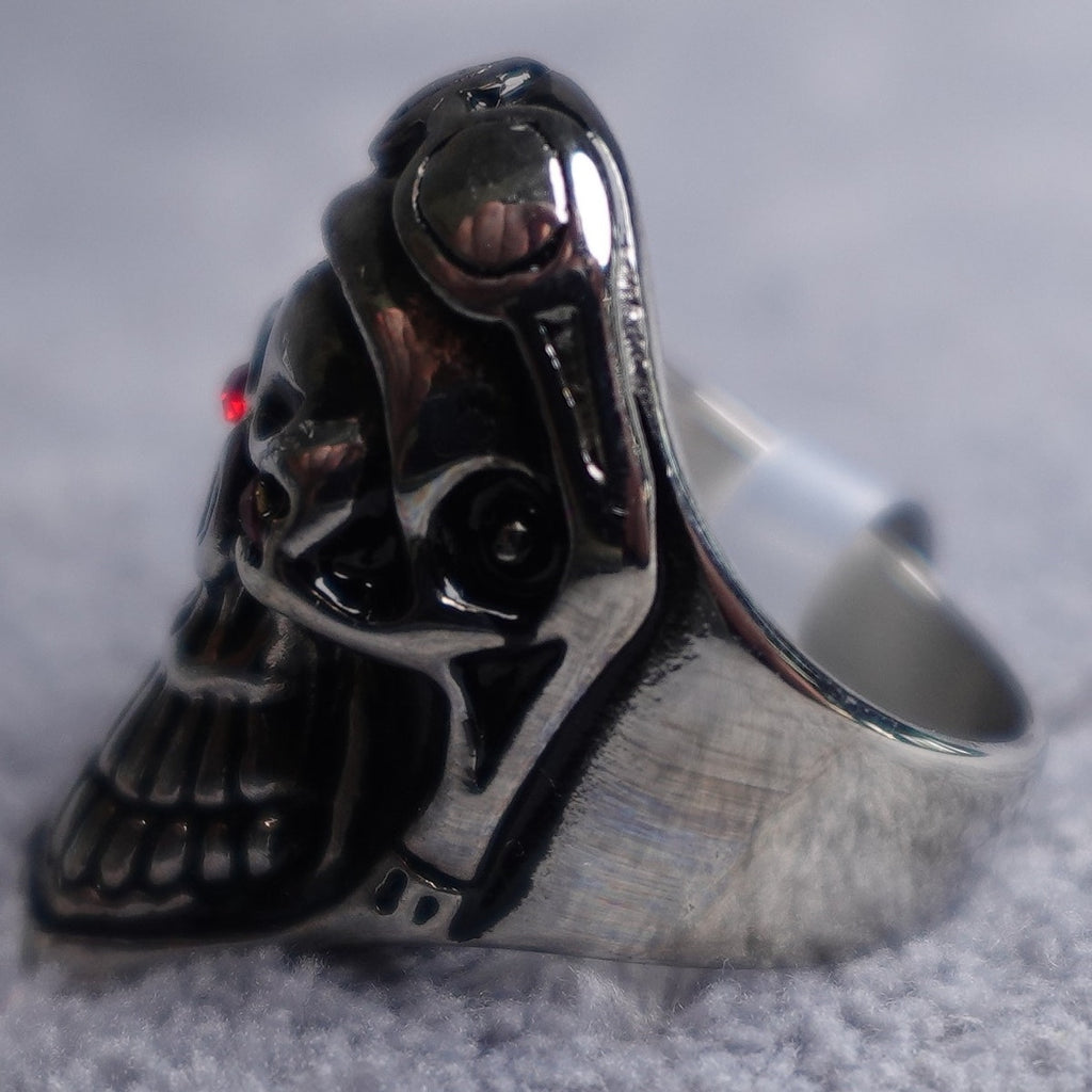 Stainless Steel Skull Ring Size 9 with Motorcycle goggles RSRN-620