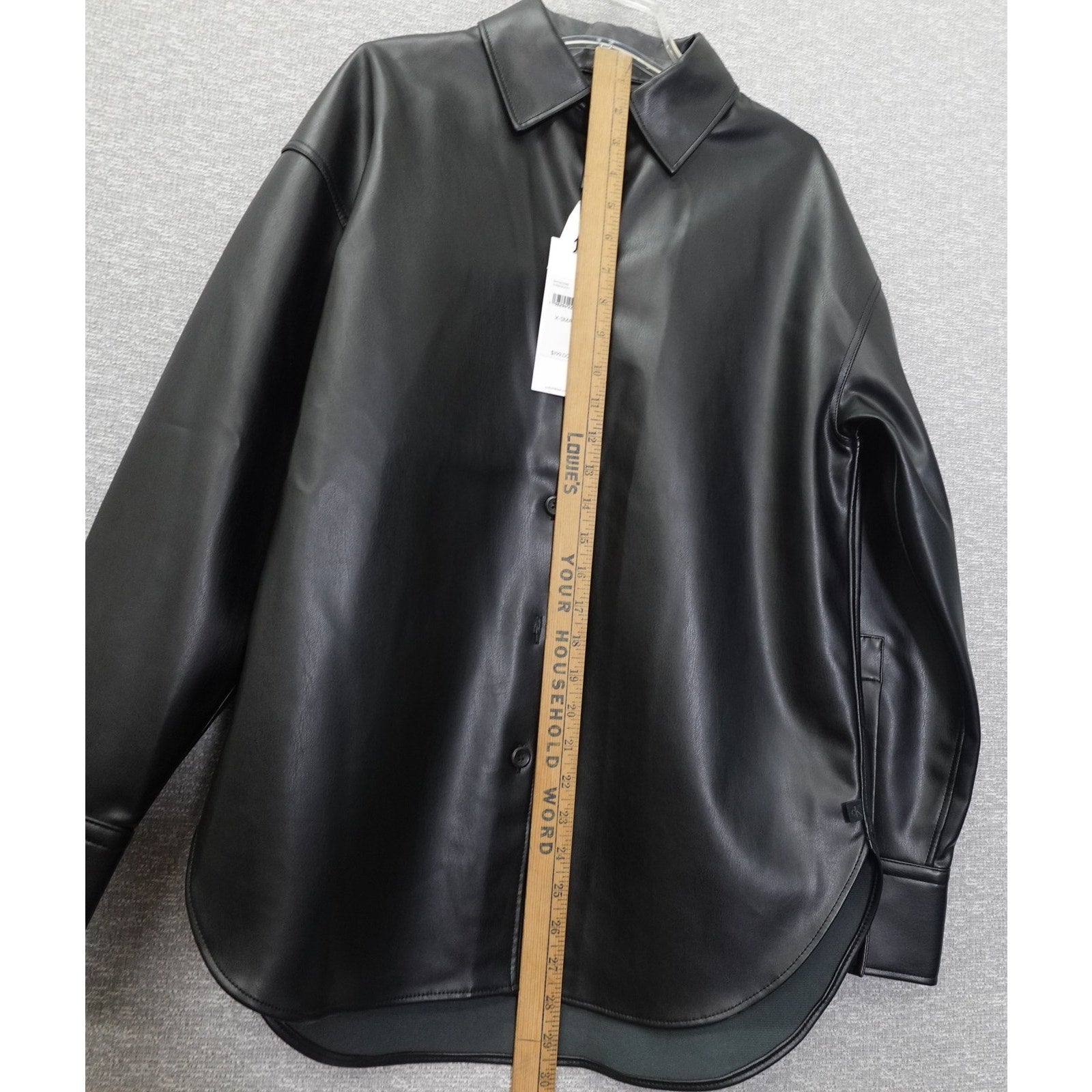 Women's Faux Leather Relaxed Shirt Jacket Black Beauty - Medium