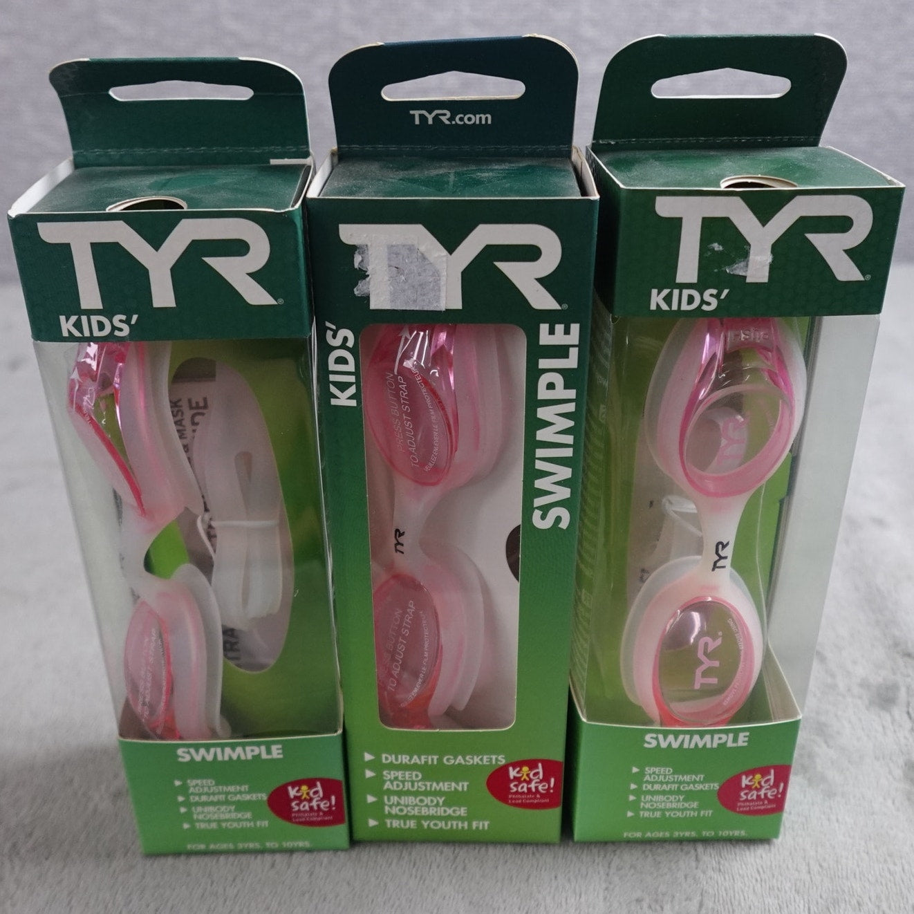 Lot of 3 TYR Swimple Kids Swim Goggles Rose Pink Youth Swimming New