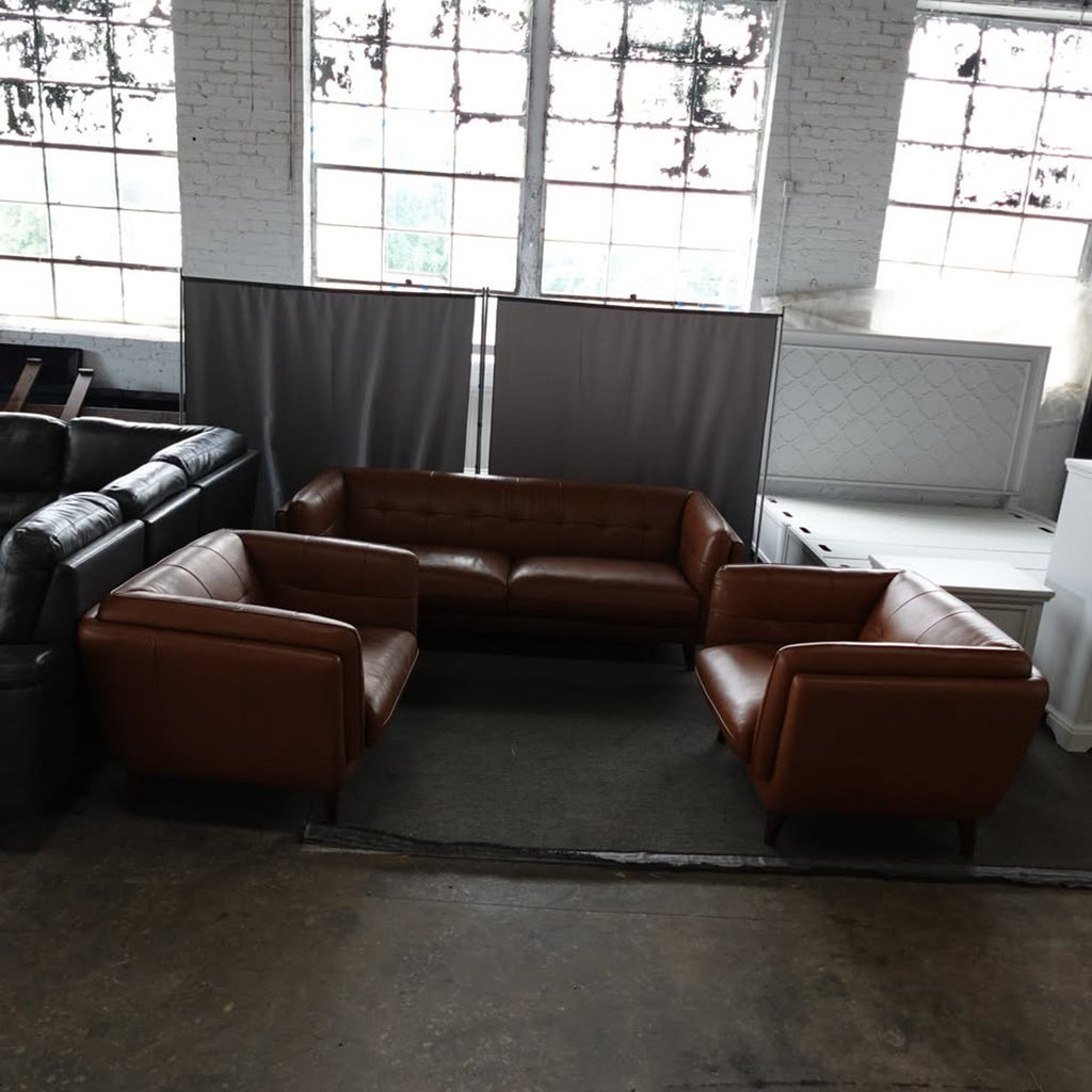 Used Prospera Home Barcelona Top-grain Leather Sofa and Two Chairs