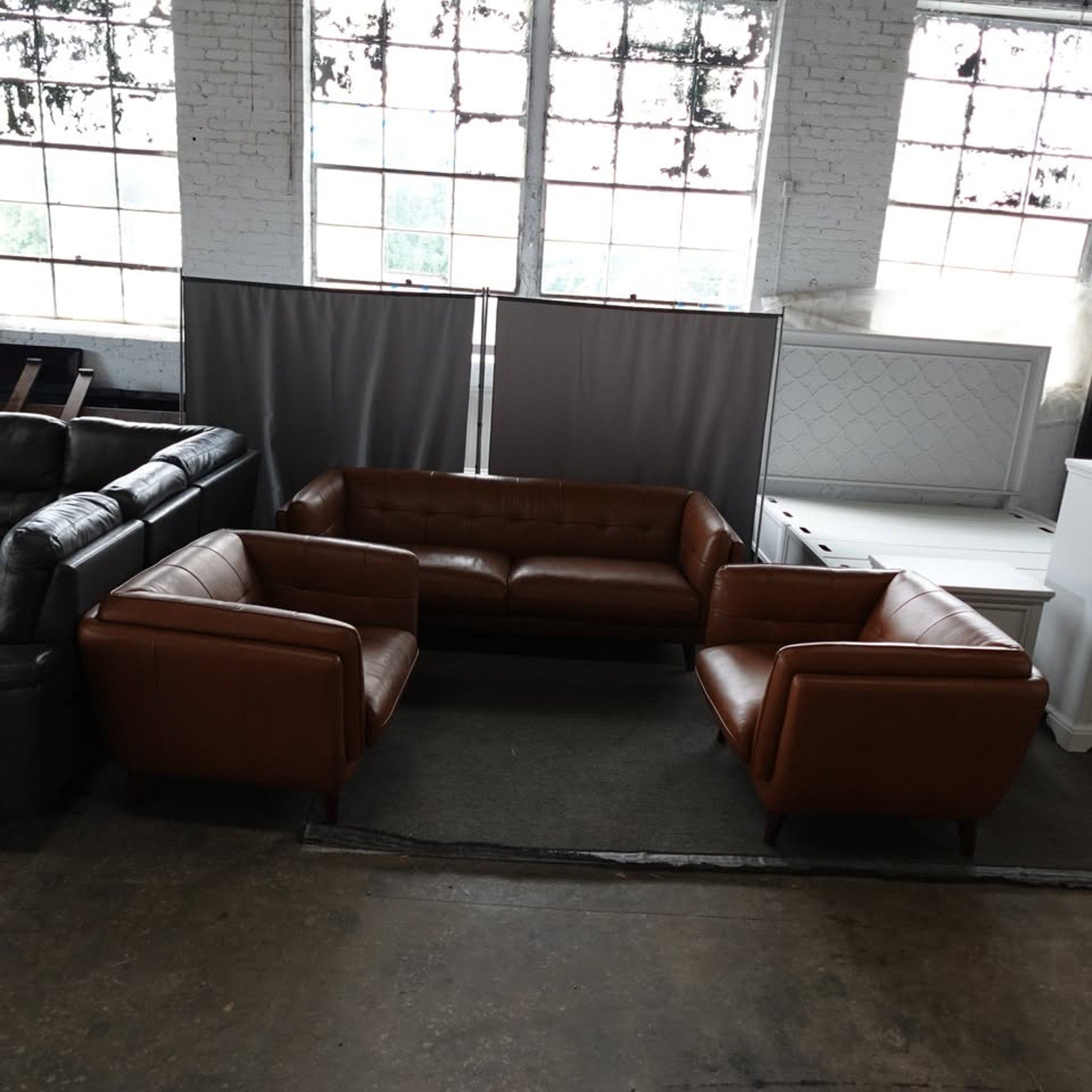 Used Prospera Home Barcelona Top-grain Leather Sofa and Two Chairs
