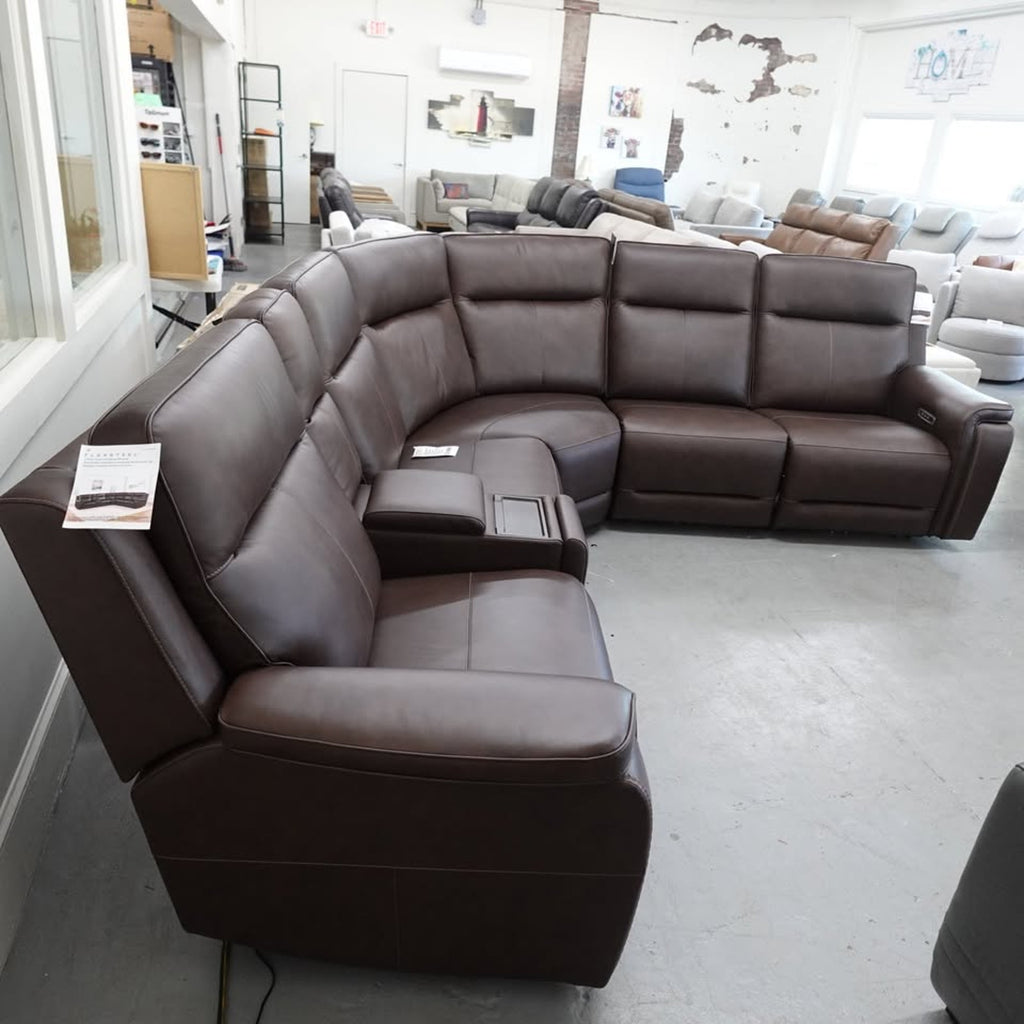 Flexsteel Griffin Italian Leather Zero Gravity Reclining Sectional with Power Headrests
