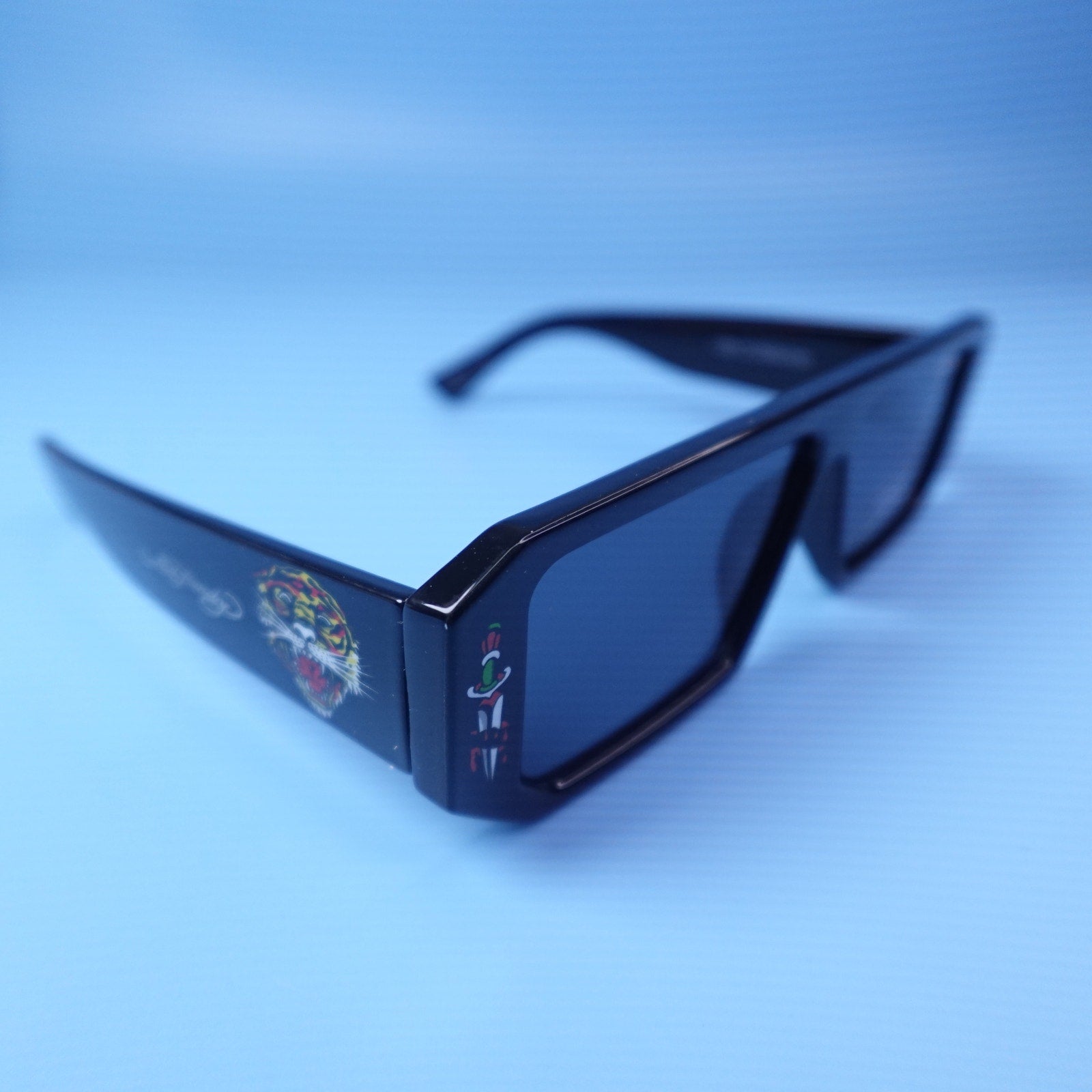 Ed Hardy El Tigre BK Sunglasses Black Rectangular UV Protection