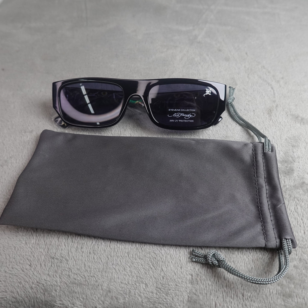 Ed Hardy Panther Sunglasses Black Rectangular UV Protection NEW