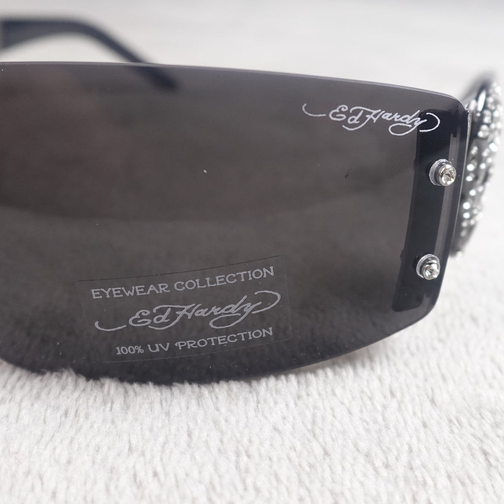 Ed Hardy Rhinestone Skull Shield Sunglasses UV400 NEW