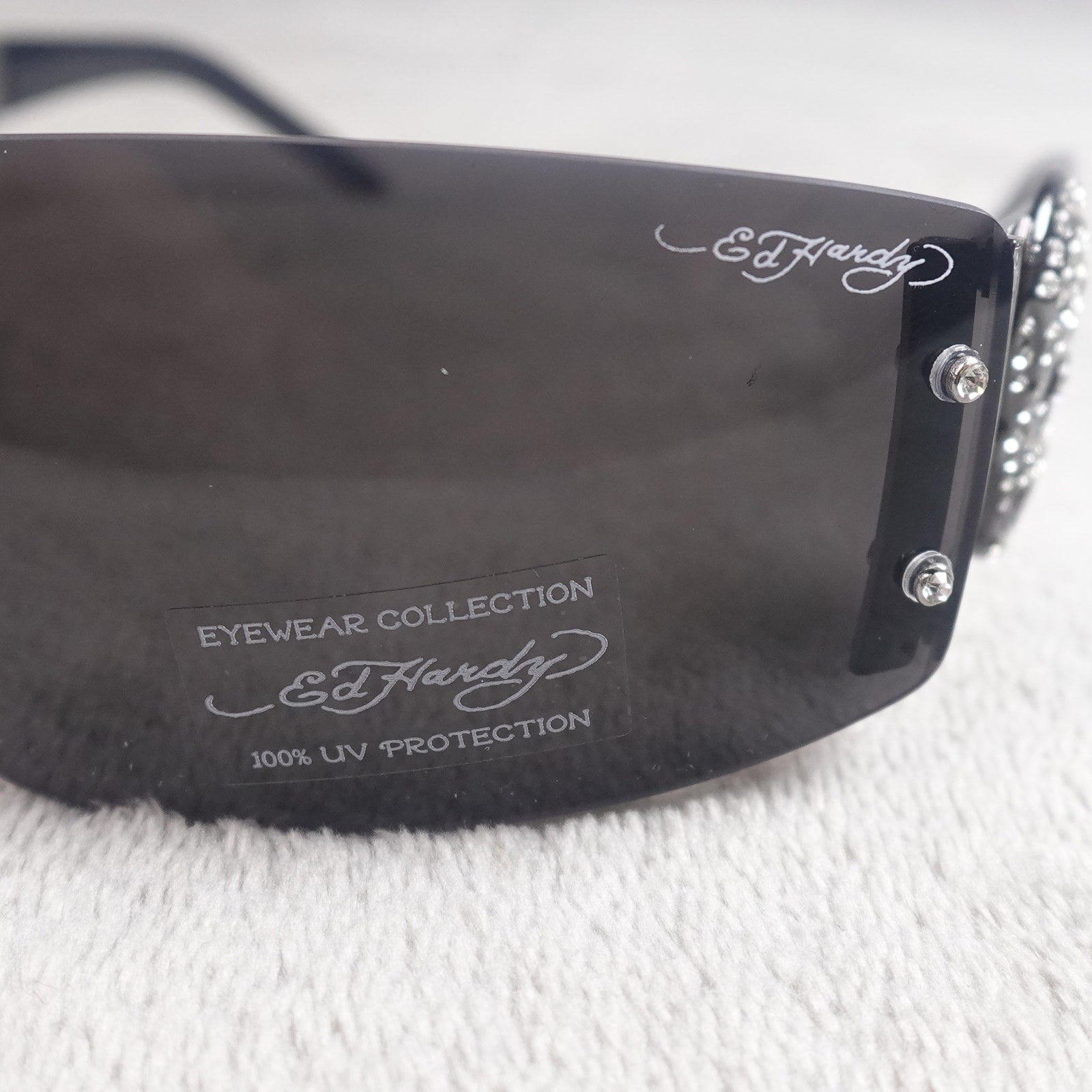 Ed Hardy Rhinestone Skull Shield Sunglasses UV400 NEW