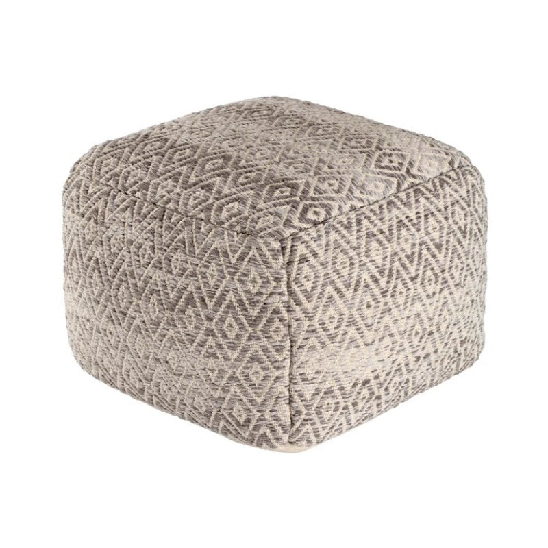 Anji Mountain Cherokee Slate Ottoman Pouf Woven 20" sq. x 16" Diamond Gray NEW