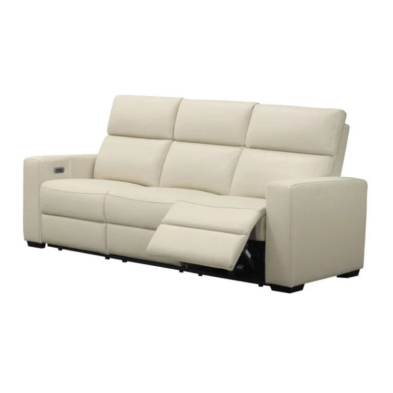 Abbyson Kramer Leather Power Reclining Sofa Cream 3 Seat Recliner Couch