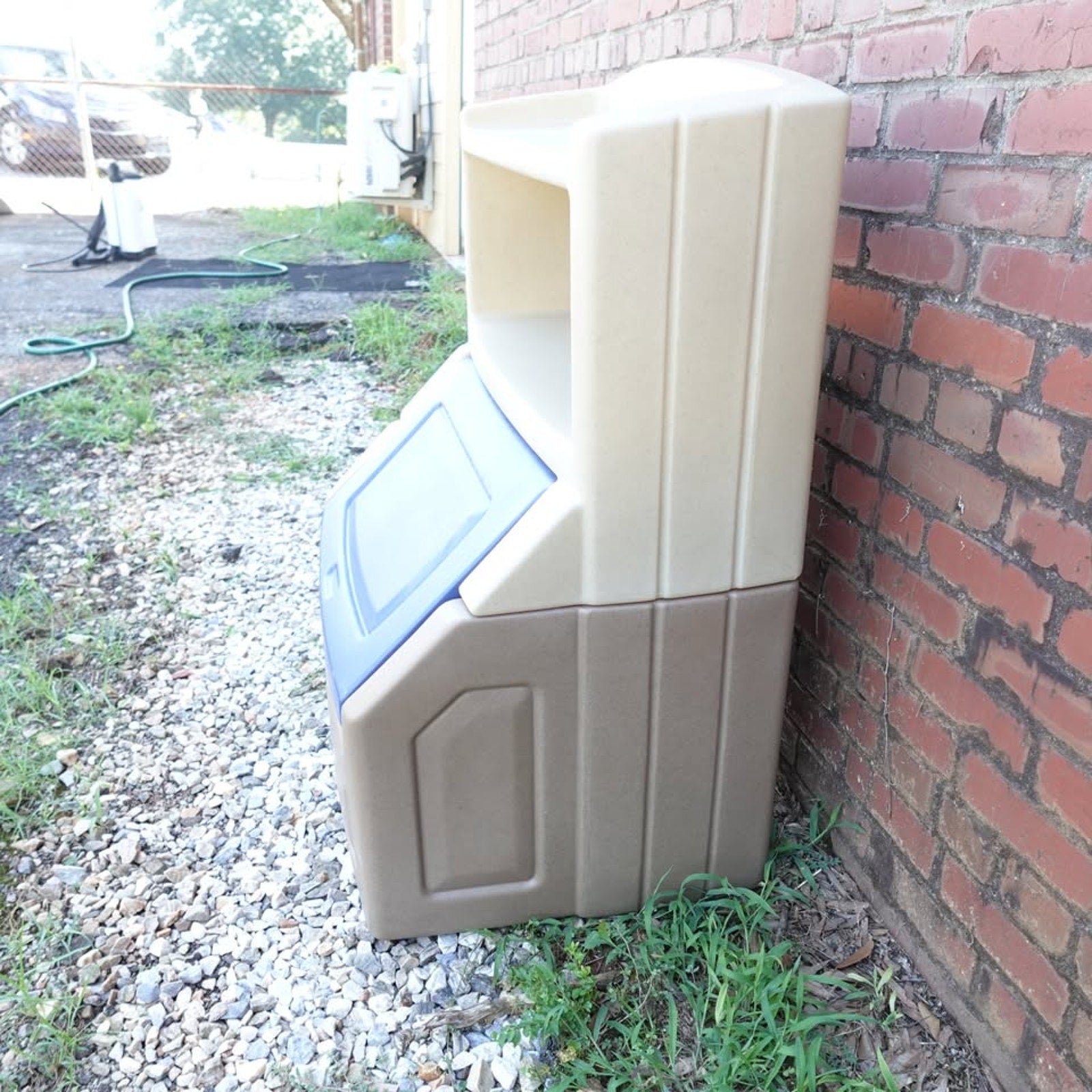 Step2 Lift & Hide Brown and Blue 38" Tall Plastic Toddler Bookcase and Kid Toy Box and Toy Storage