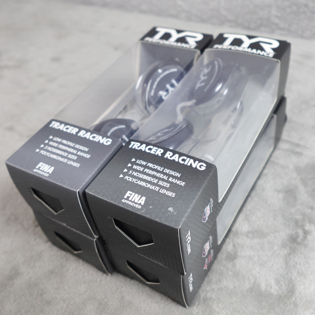 Lot of 4 TYR Tracer Racing Adult Swim Goggles Smoke New FINA Approved