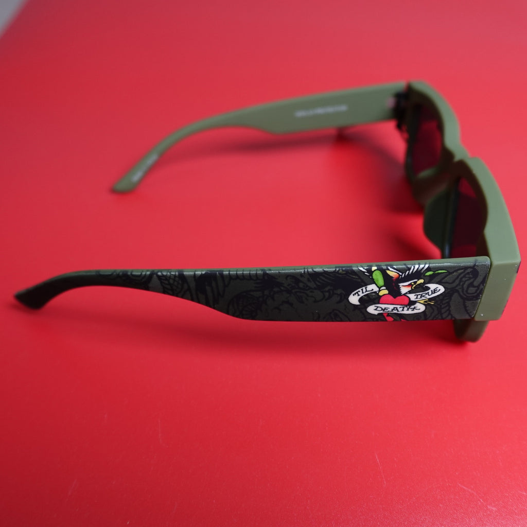 Ed Hardy Camouflage Green Square Frame Sunglasses Black 100% UV Protection