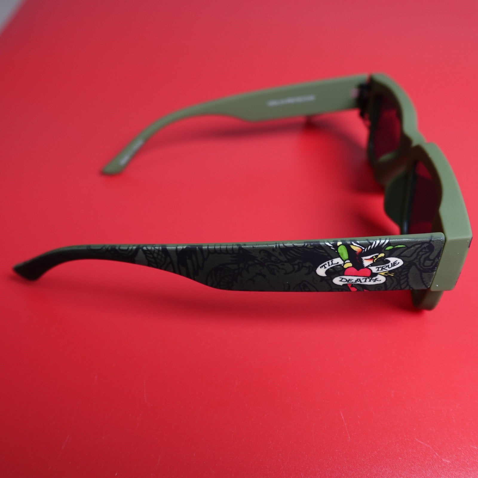 Ed Hardy Camouflage Green Square Frame Sunglasses Black 100% UV Protection