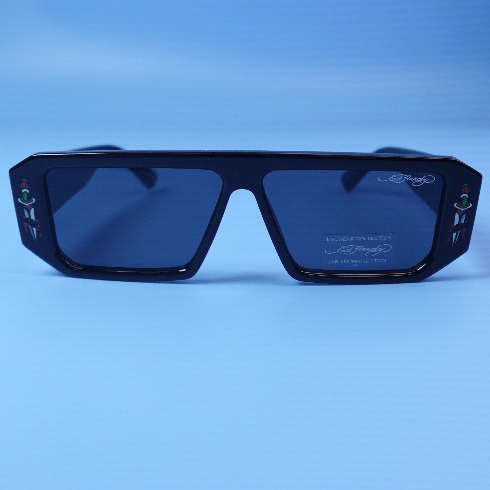 Ed Hardy El Tigre BK Sunglasses Black Rectangular UV Protection