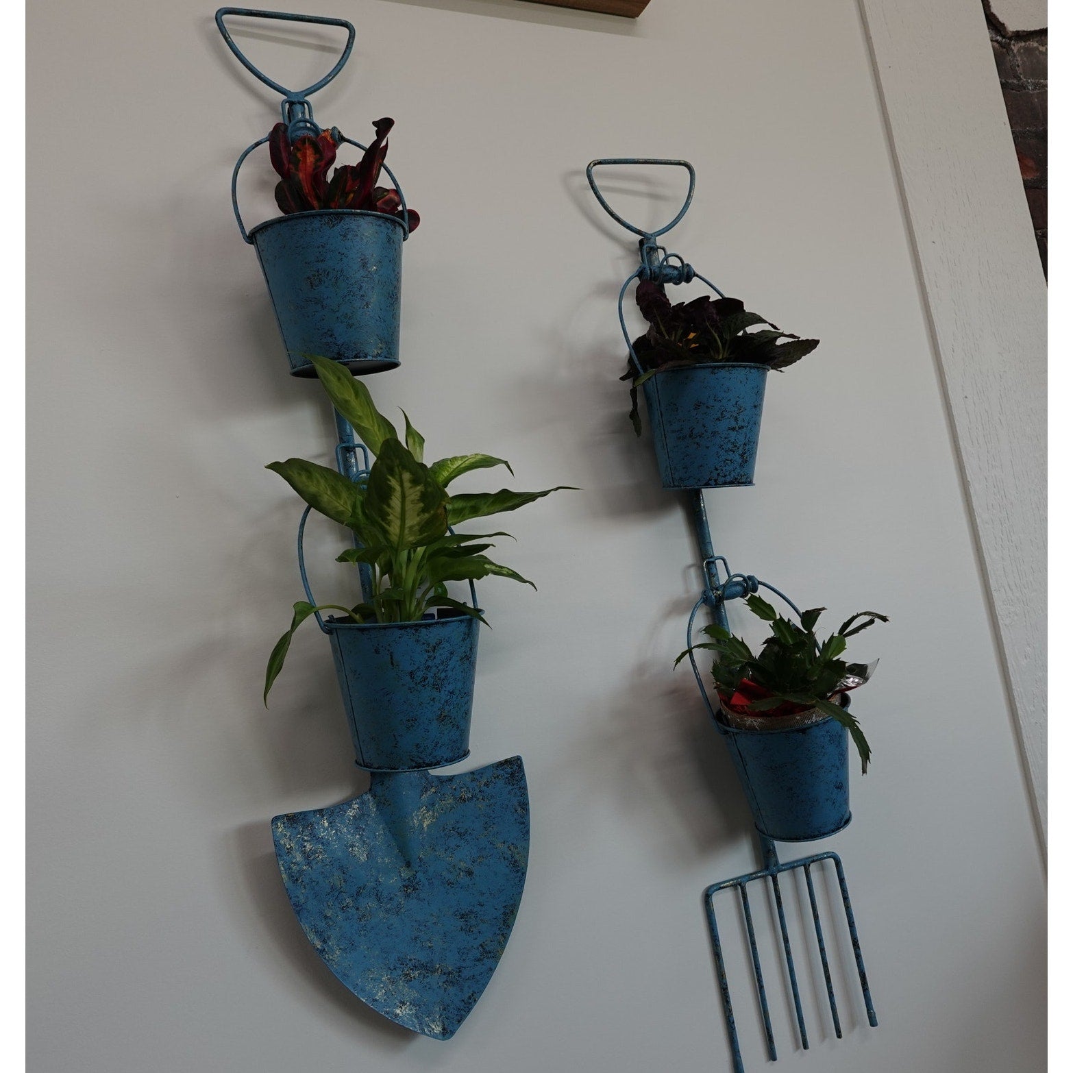 Plow & Hearth Set of 2 Garden Tool Wall/Yard Art with Bucket Planters