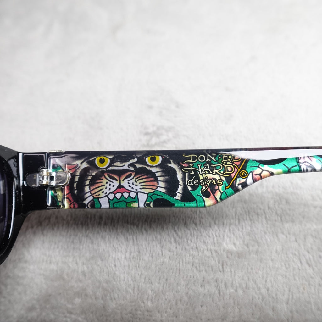 Ed Hardy Panther Sunglasses Black Rectangular UV Protection NEW