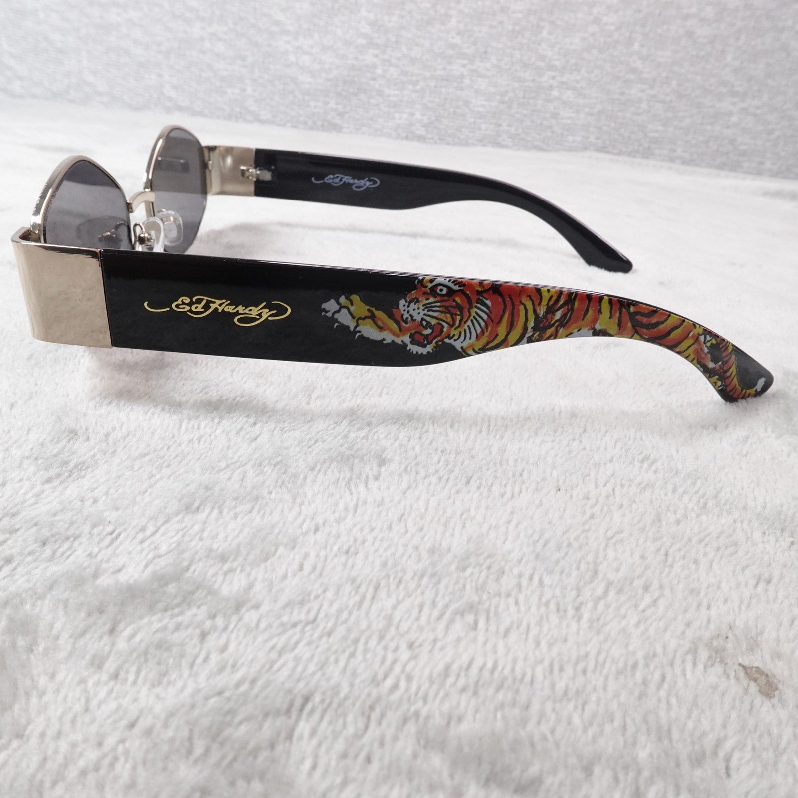 Ed Hardy Tiger Tattoo Narrow Hexagon Sunglasses Streetwear Y2K UV400 NEW
