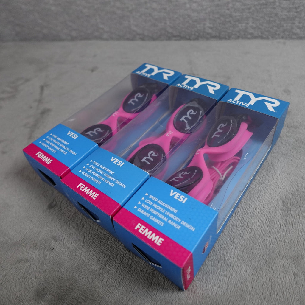 Lot of 3 TYR Vesi Femme Adult Swim Goggles Smoke/Pink New