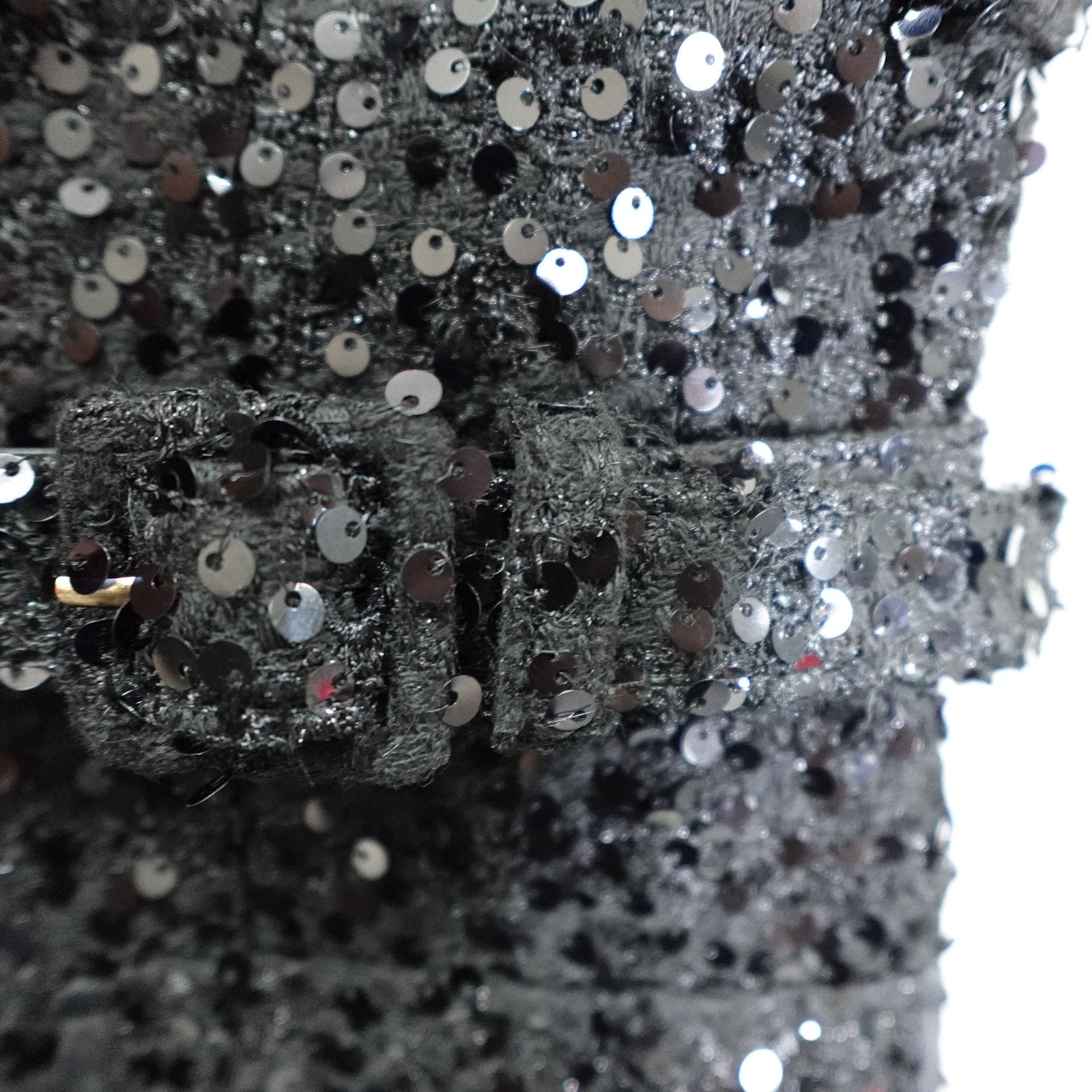 Donna Karan New York Size 8 Black Sequin Short Sleeve Button Up Belted Dress NWT