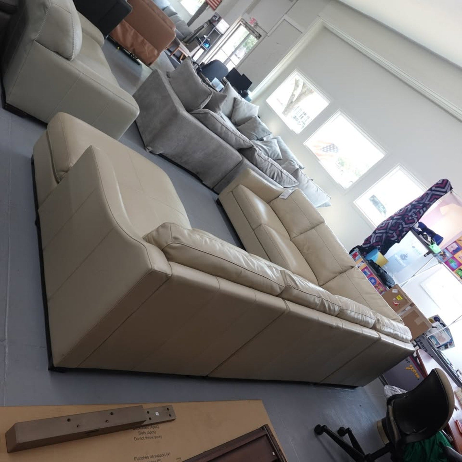 Pauline Leather Chaise Sectional - Cream