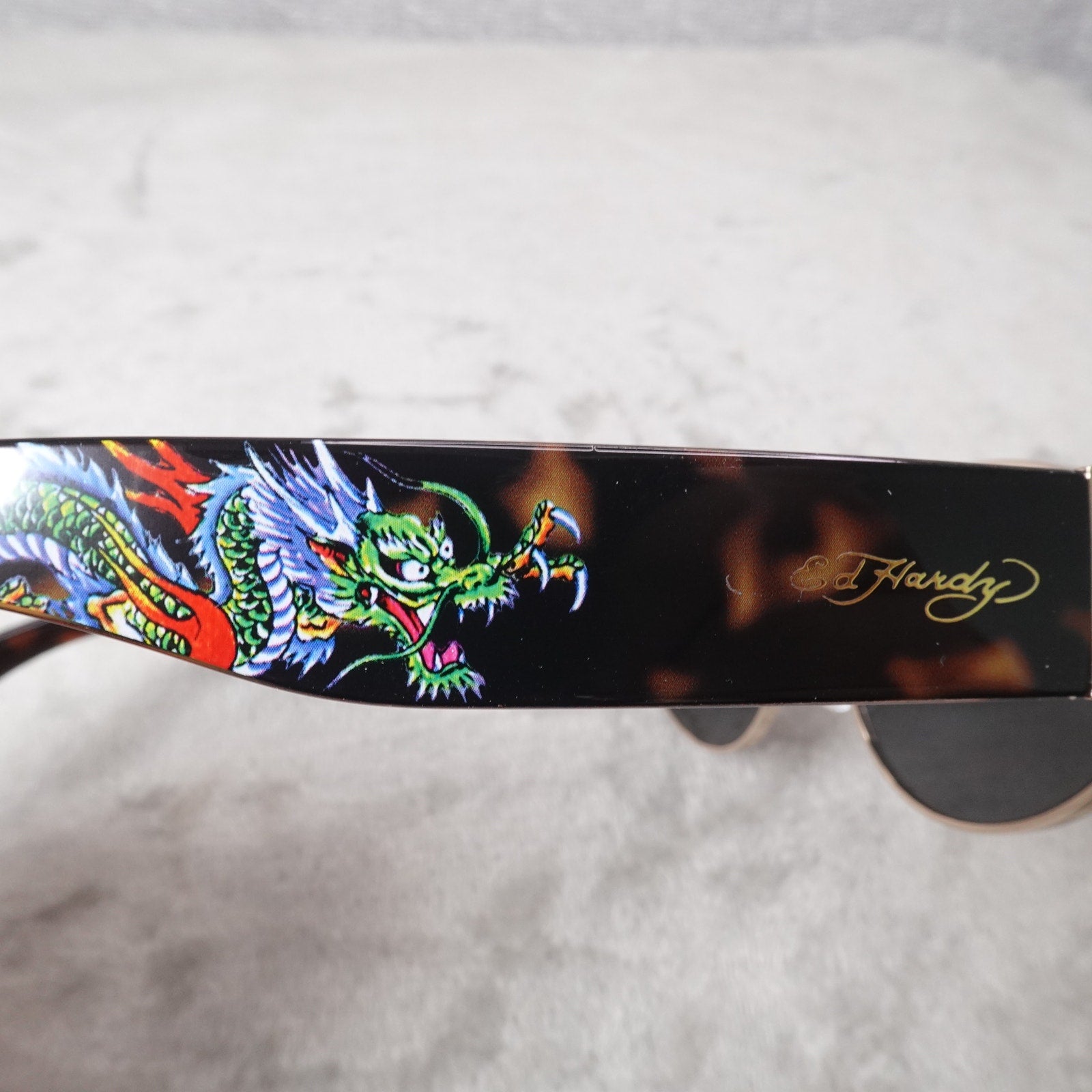 Ed Hardy Dragon House Annunciation Y2K Sunglasses Unisex Brown Tortoise VTG New
