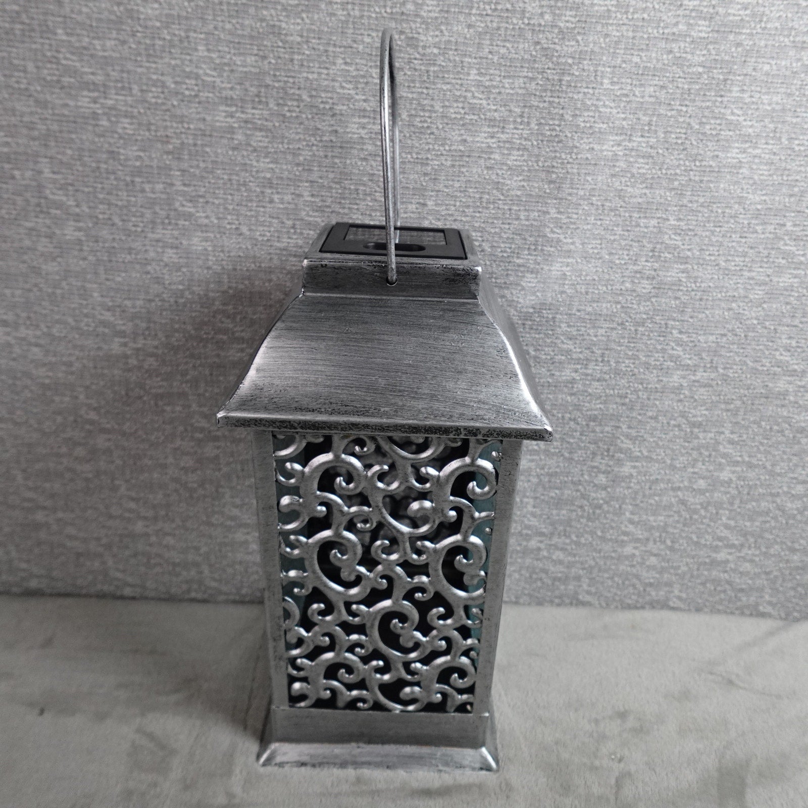 Barbara King 12" Solar Powered Embossed Glass Metal Lantern Silver NEW