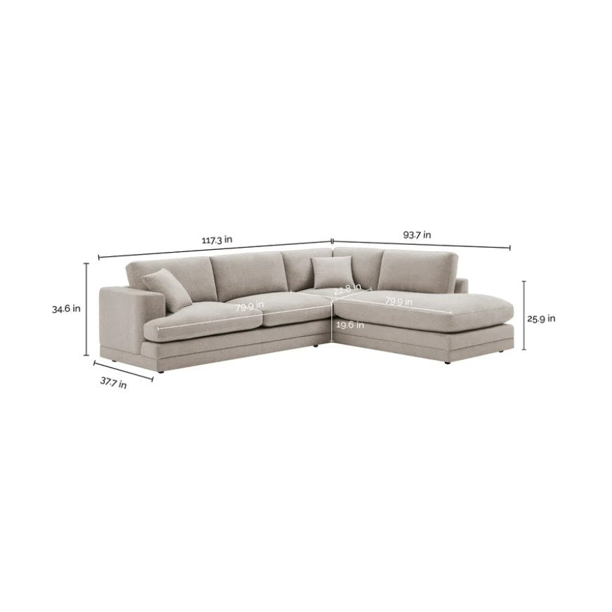 Aiden & Ivy Derry Sectional Sofa Beige Fabric L-Shaped Couch New
