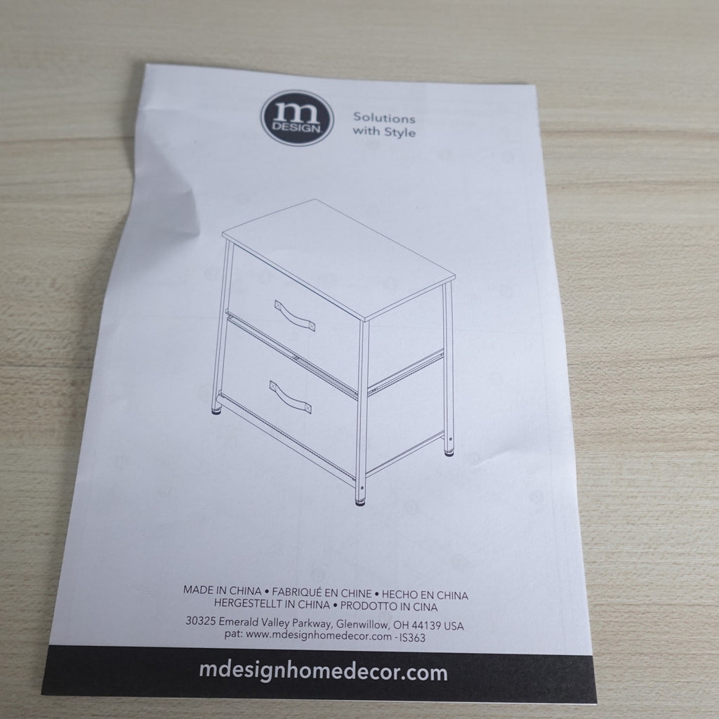 2 Drawer Fabric Dresser Storage Organizer Nightstand Wood Top mDesign NEW