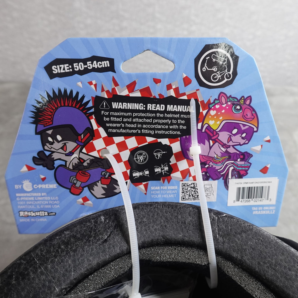 Raskullz Doodle Mohawk Bike Helmet in Black Adjustable