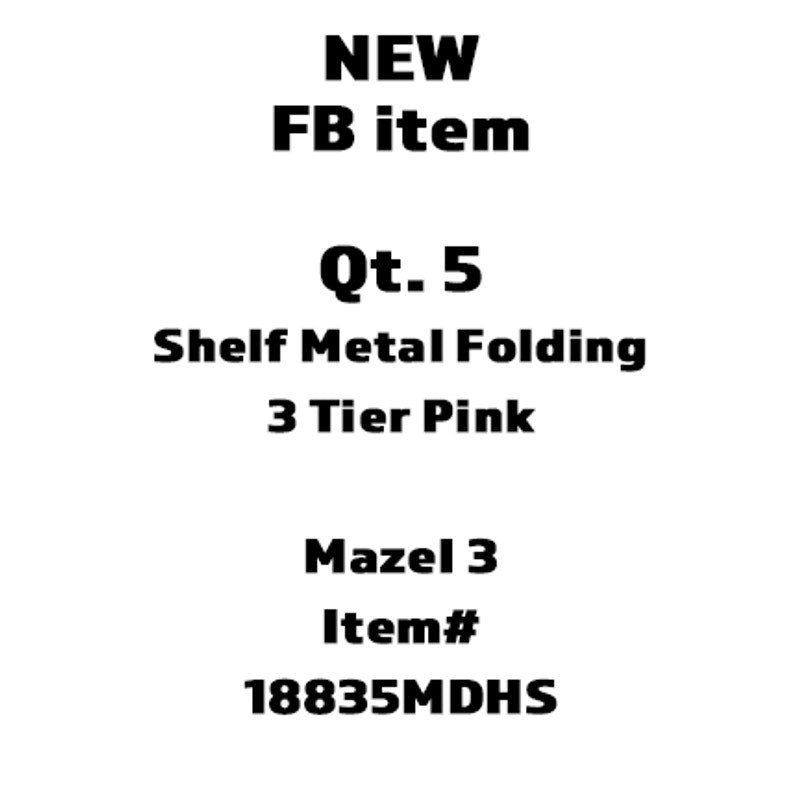 mDesign Folding 3-Tier Steel Organizer Shelf Rack Pink 25" x 13.75" x 39.75" New