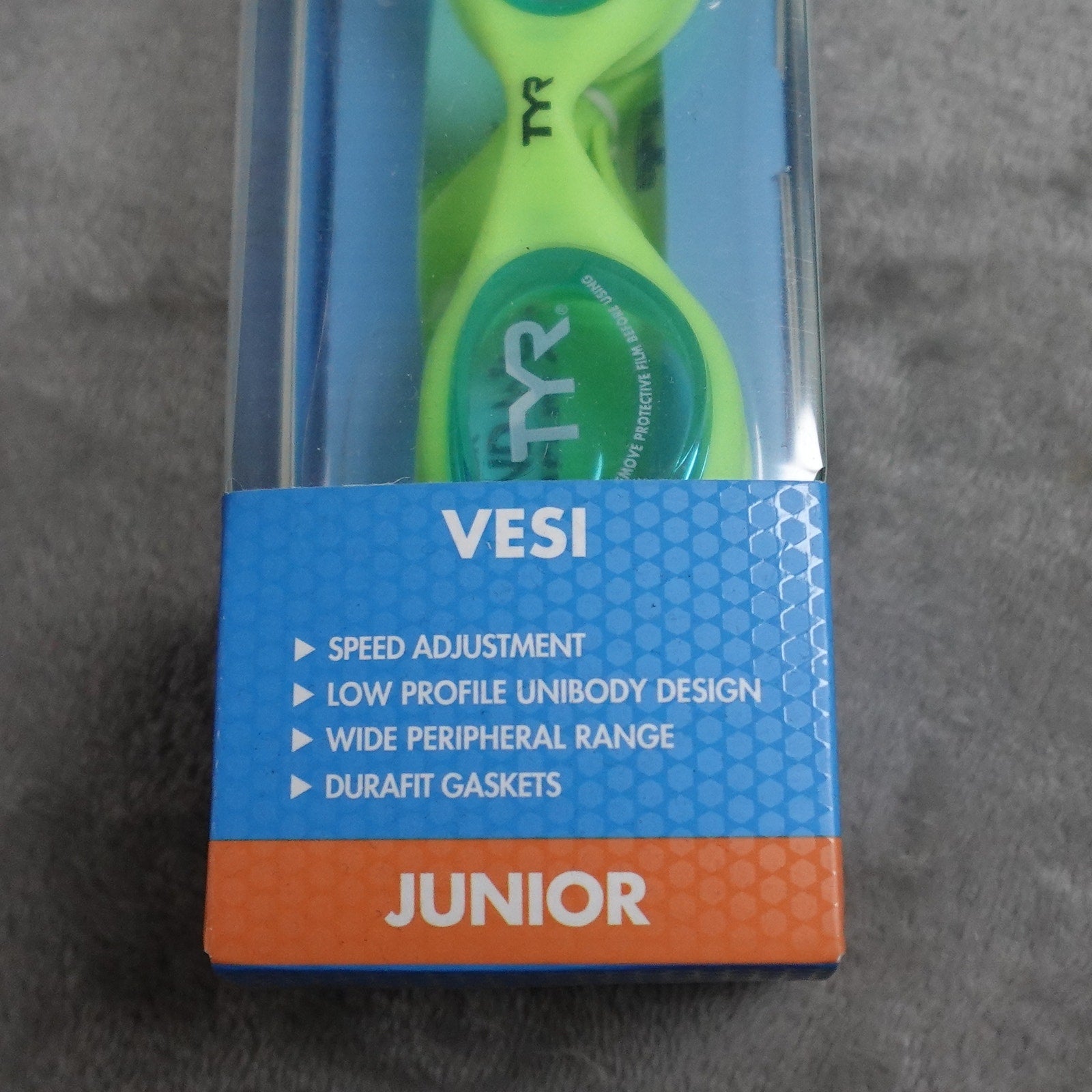 TYR Vesi Junior Swim Goggles Blue/Yellow New Sealed