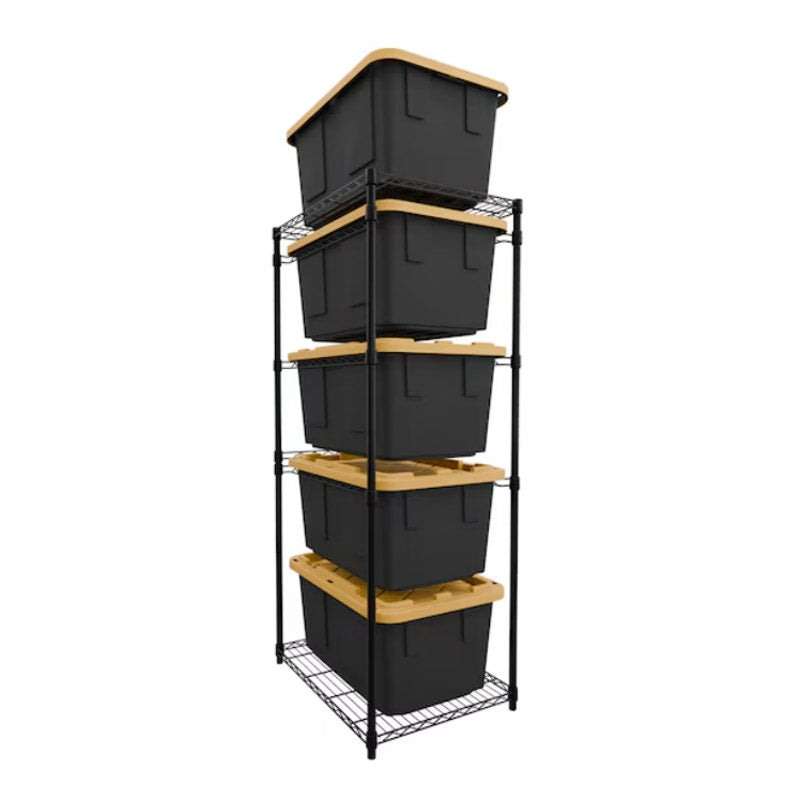 SafeRacks 23-in W x 31-in D x 68-in H 5 -Tier Heavy Duty Black Metal Wire Storage Bin Rack