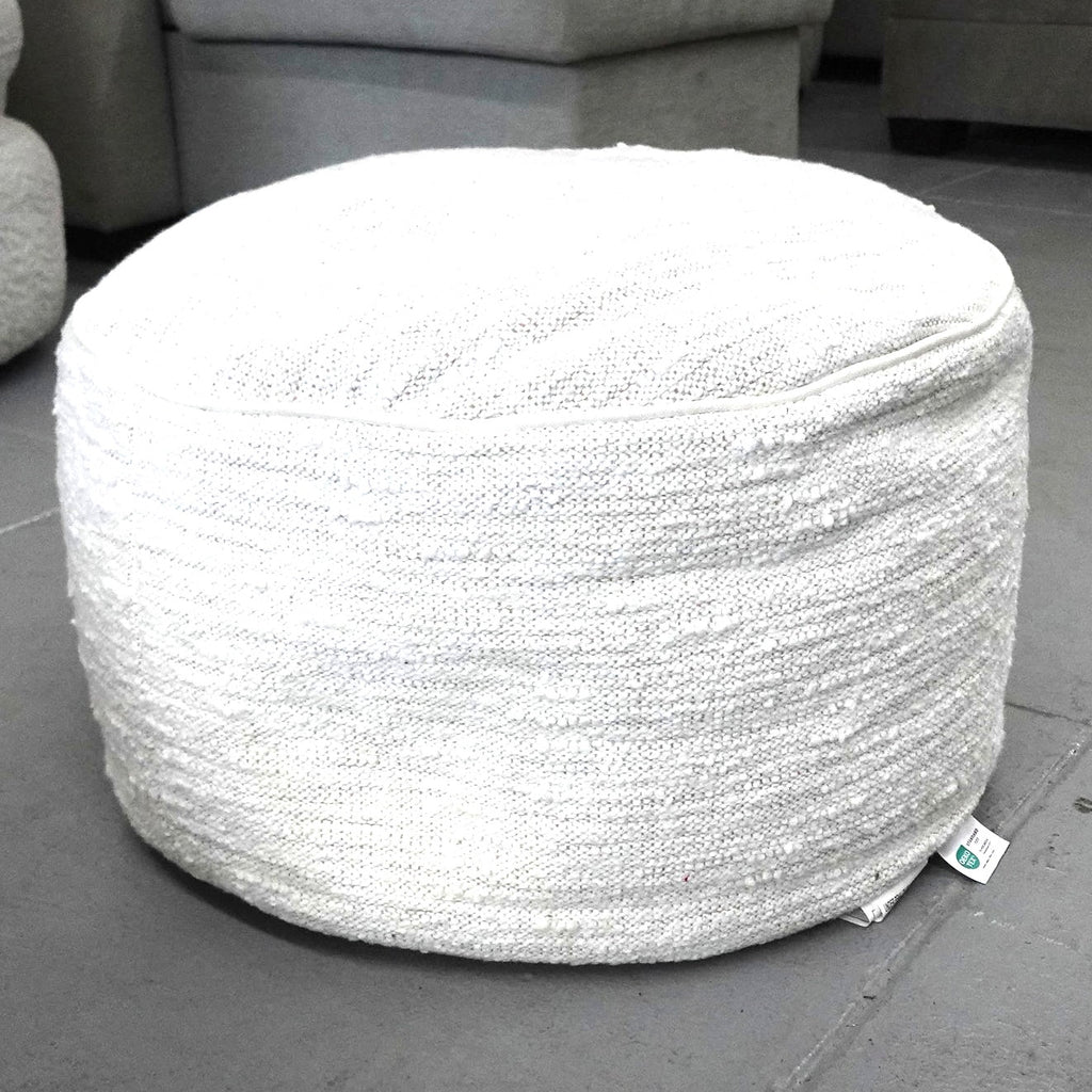Boucle Round Floor Ottoman Pouf Indoor Decorative Cream 23"x12"