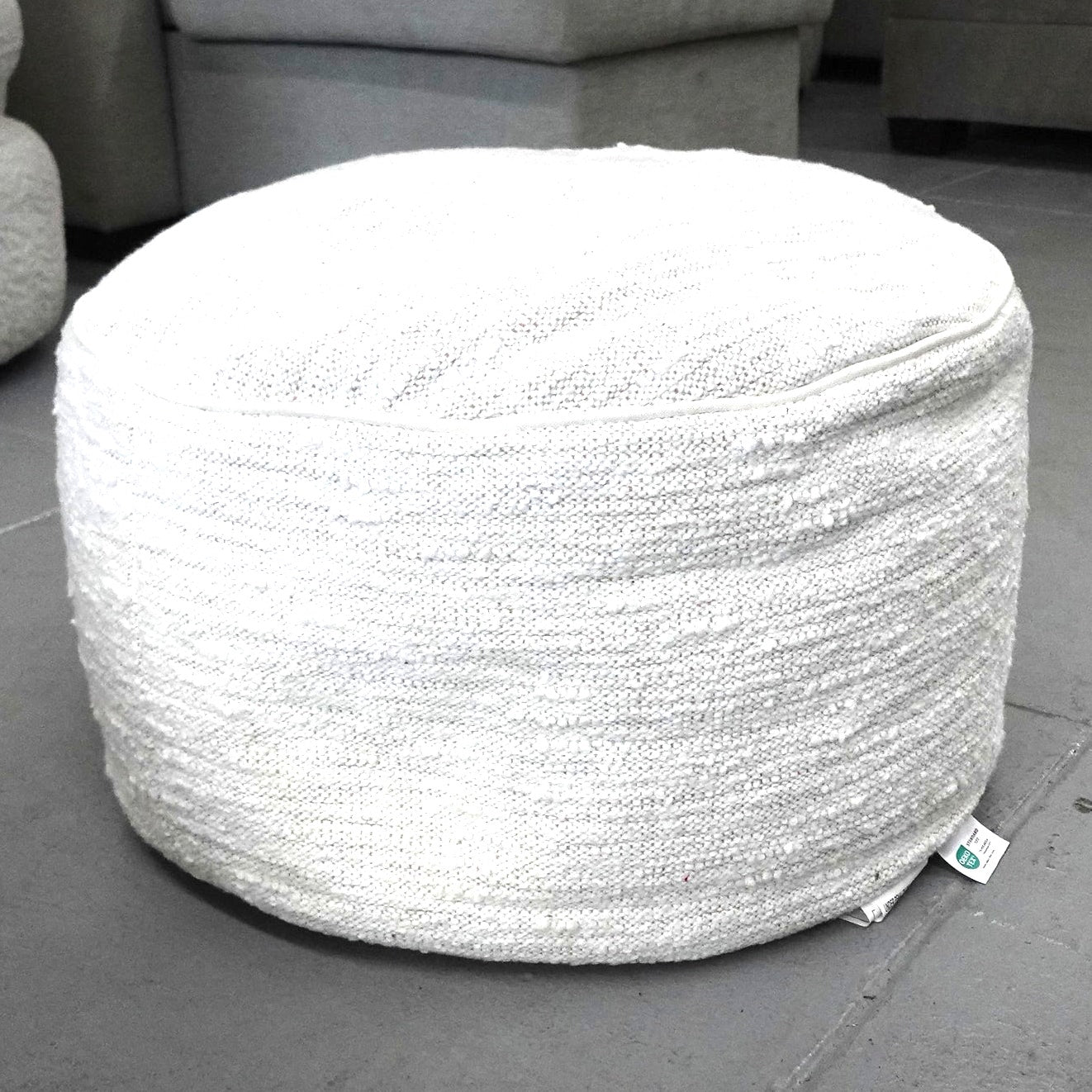 Boucle Round Floor Ottoman Pouf Indoor Decorative Cream 23"x12"