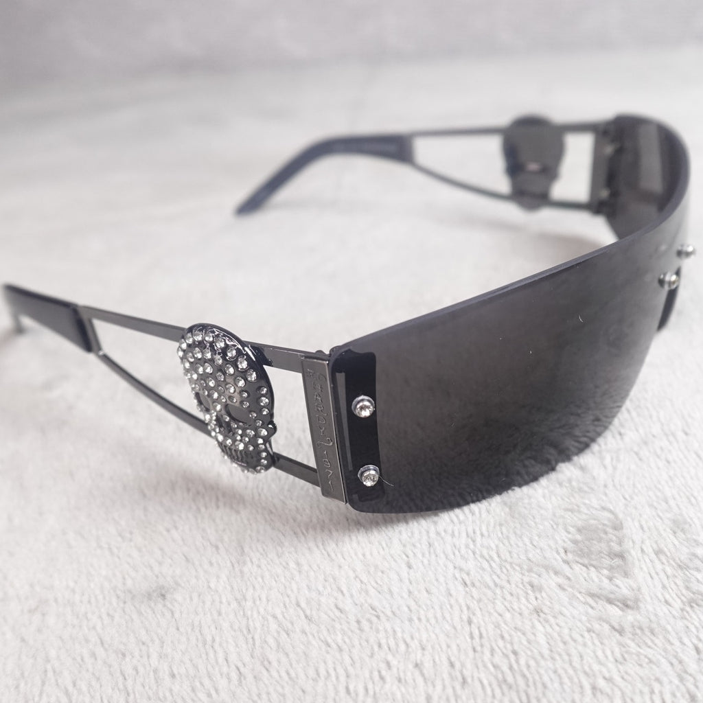 Ed Hardy Rhinestone Skull Shield Sunglasses UV400 NEW