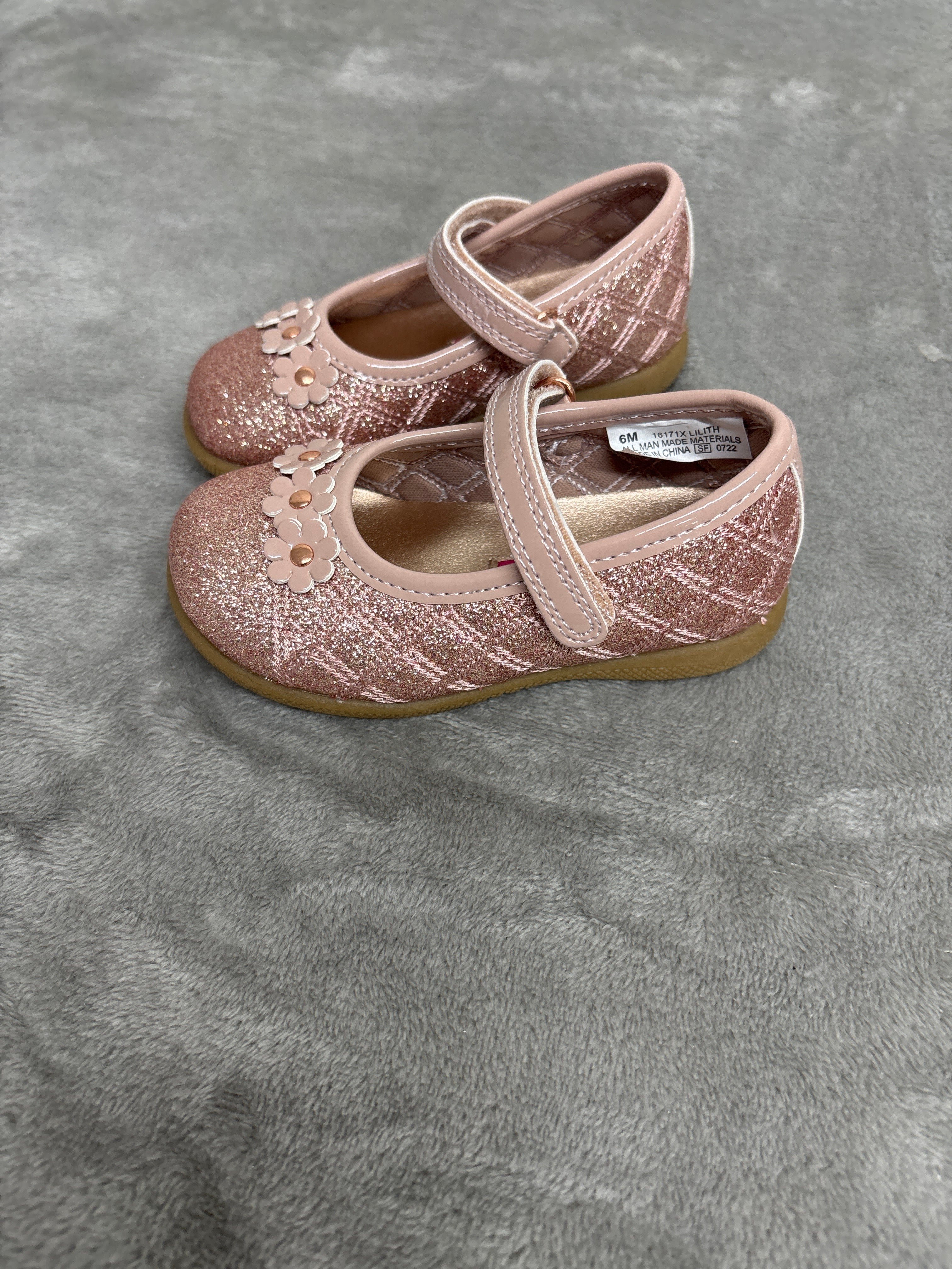 Rachel Girls Toddler Mary Jane Shoes Size 6T Glitter Dusty Rose Pink Floral