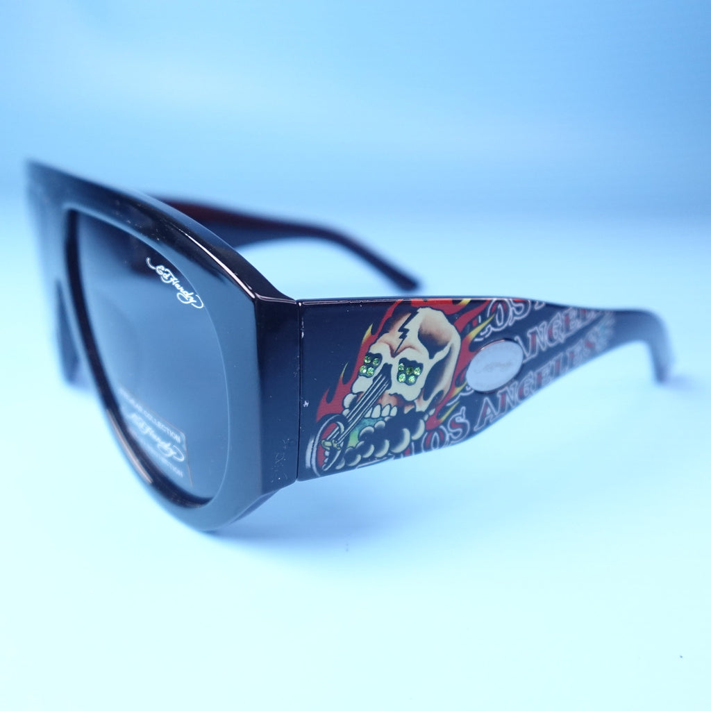 Ed Hardy Los Angeles Skull Sunglasses Black 100% UV Protection Oversized NEW