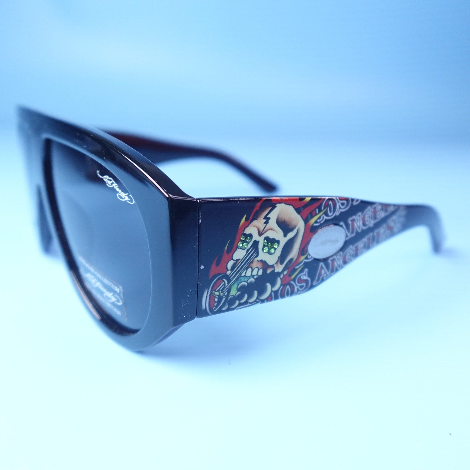 Ed Hardy Los Angeles Skull Sunglasses Black 100% UV Protection Oversized NEW