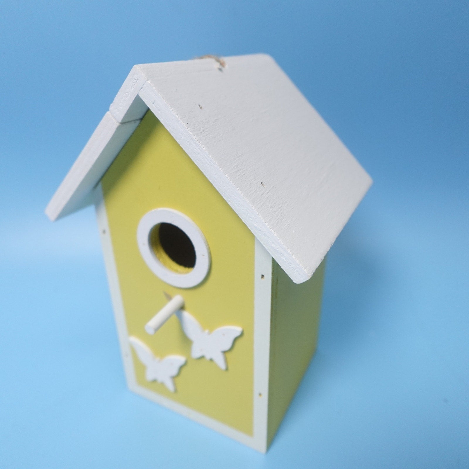 Clever Garden Wooden Hanging Birdhouse Feeder Yellow Butterfly Outdoor 6x7x4