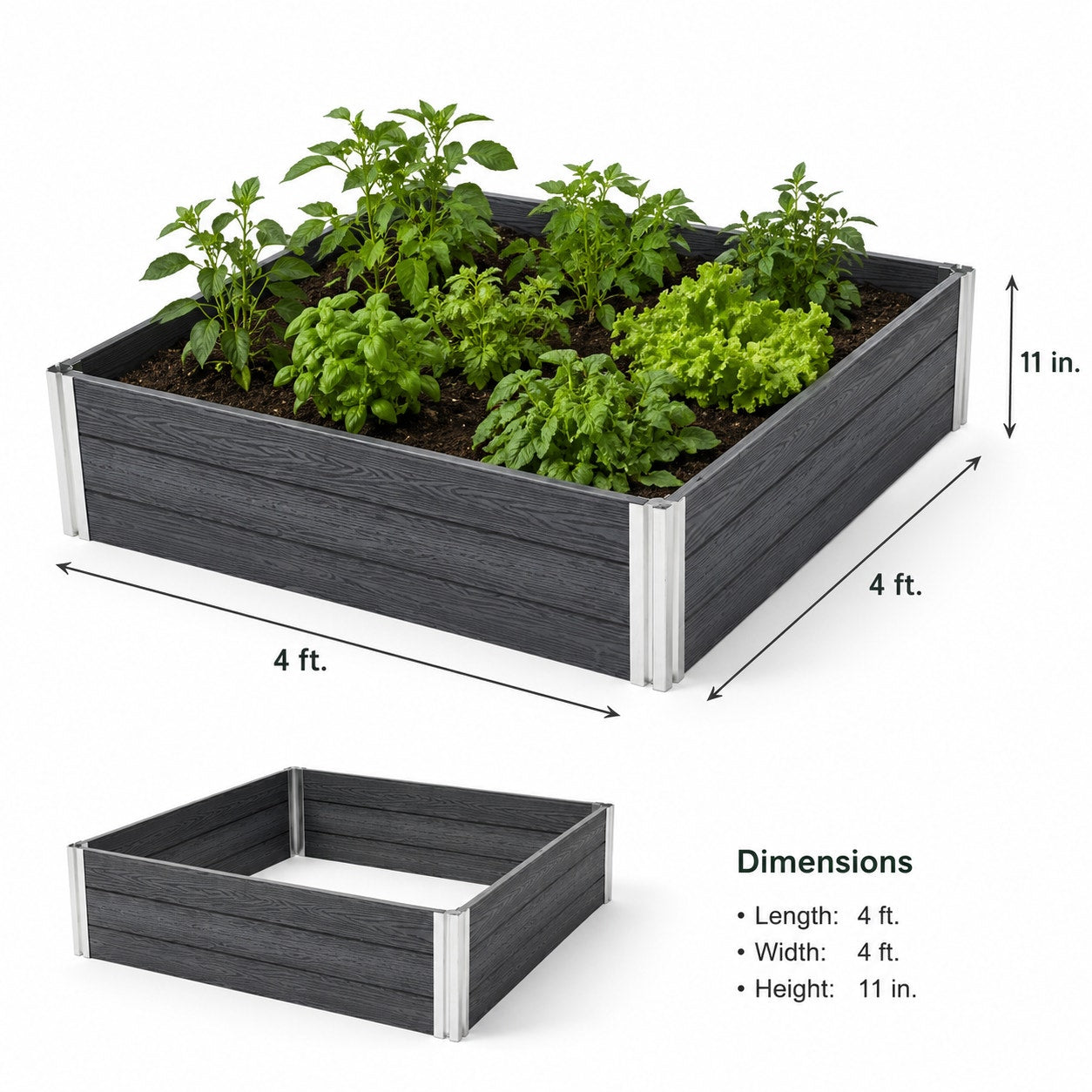 Vita Urbana 4'x4'x11" Raised Garden Bed 2-Pack Outdoor Planter Kit Gray New