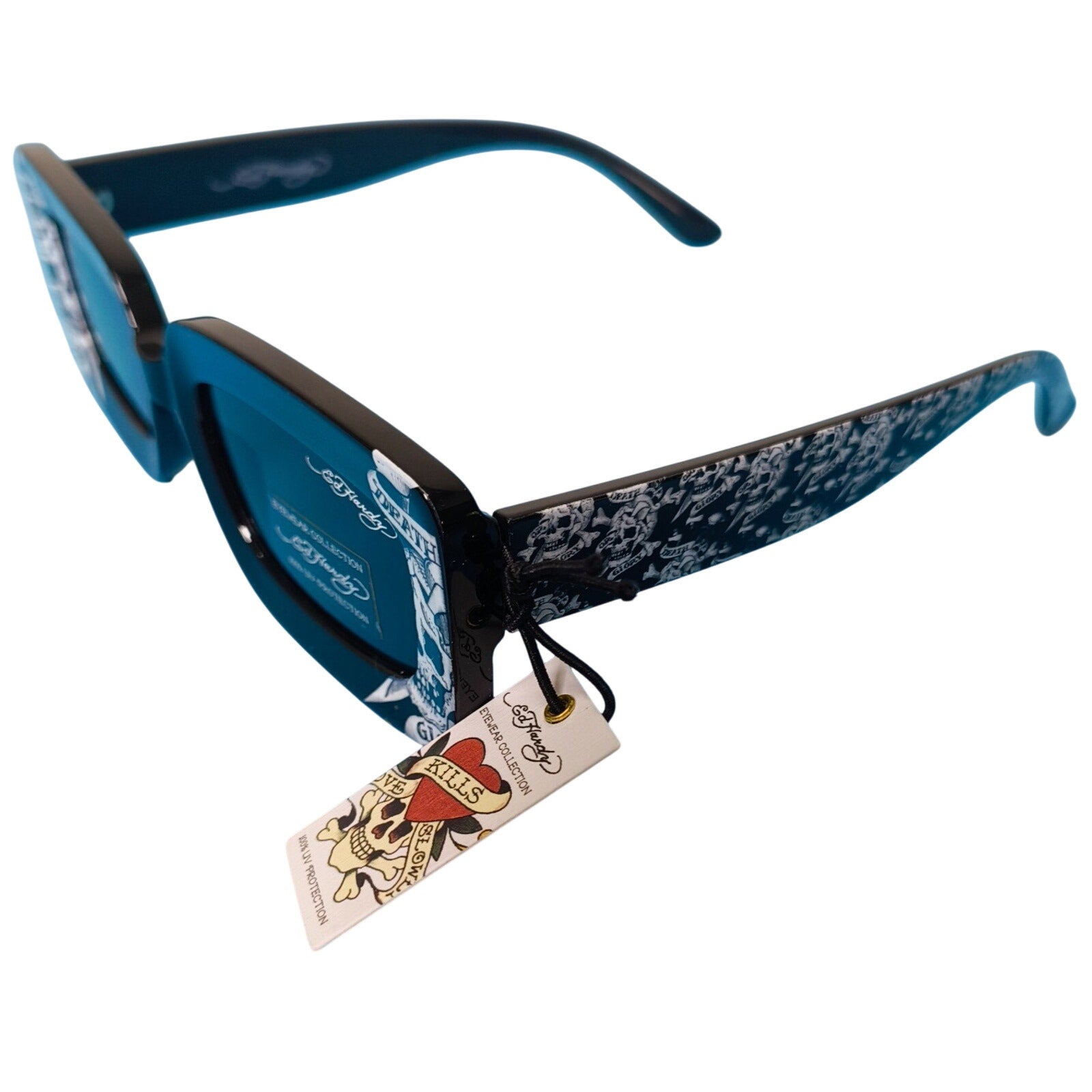 Ed Hardy Love Kills Slowly Sunglasses 100% UV Protective Vertex Black Skulls