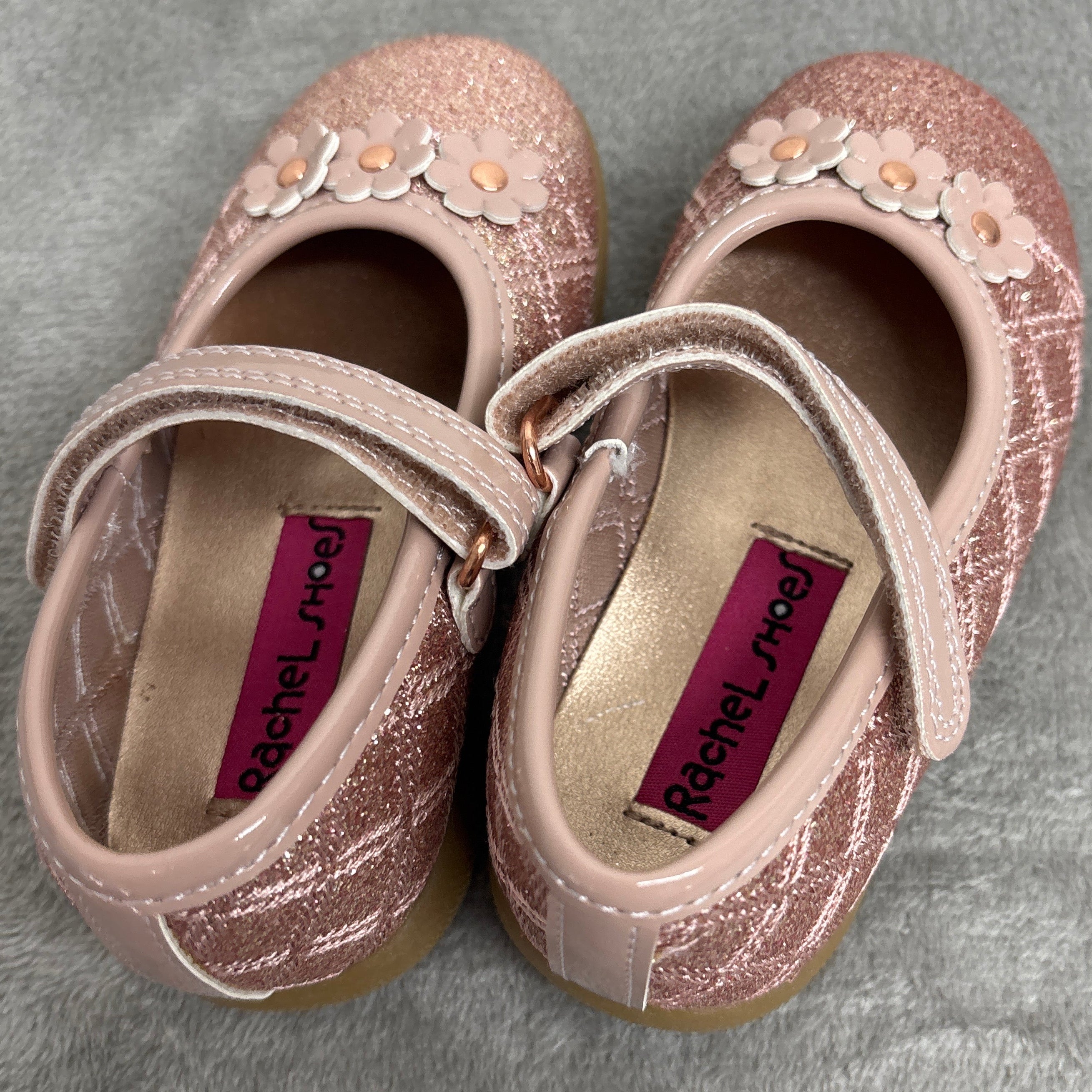 Rachel Girls Toddler Mary Jane Shoes Size 6T Glitter Dusty Rose Pink Floral